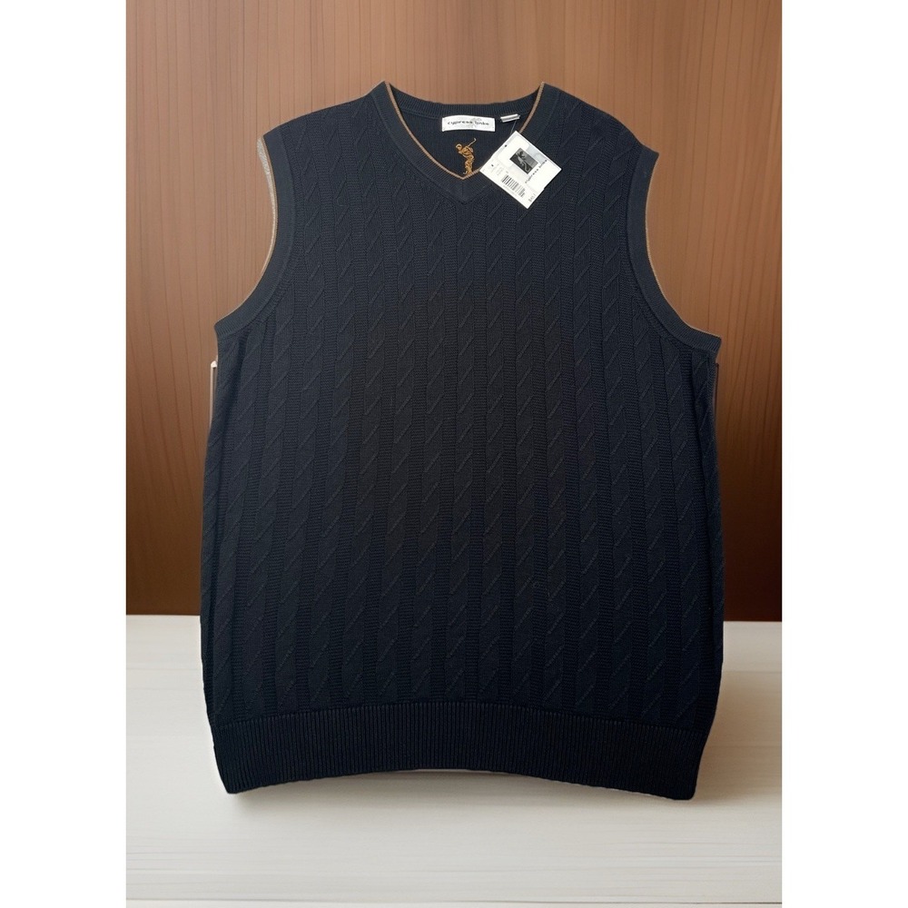 Vintage 90s Cypress Links Golf Men's Sweater Vest Size L Black w/ Gold Trim-NEW